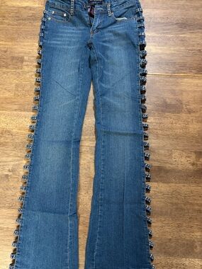 Blue Flare Jeans with Studded Side Trim